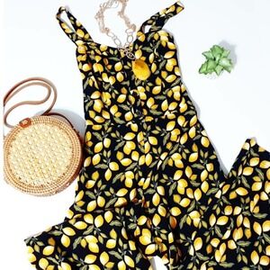 LOFT Cropped Wide Leg Jumpsuit‎ Lemon Print Sleeveless Black Yellow  Size S